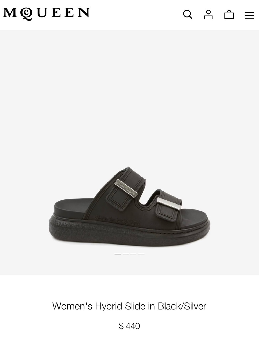 Alexander McQueen Black Slide Sandal with Silver Buckles Size 11